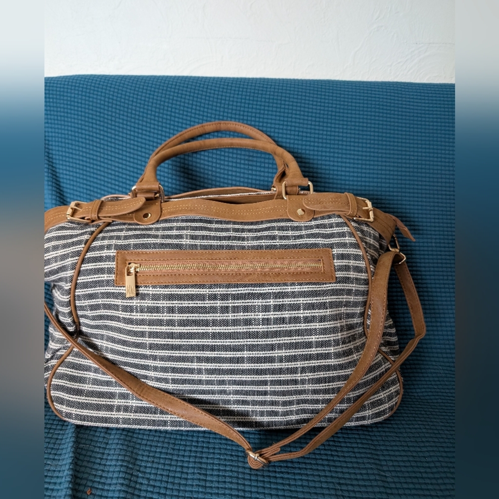 Stylish Tan and Black Striped Women's Weekend Bag